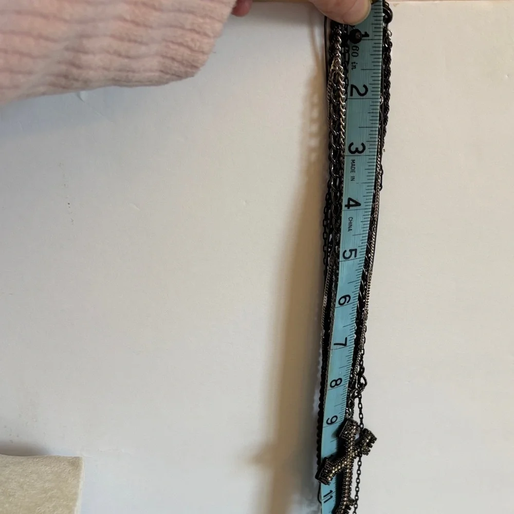 Express Gunmetal Layered Cross Necklace Pavé Statement Chains Y2K - Picture 7 of 7